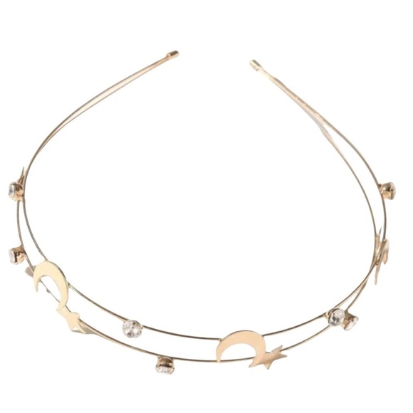 NWT Clear Rhinestone Moon and Star Gold Tone Head Band so cute! NEW NEVER WORN - Picture 1 of 2